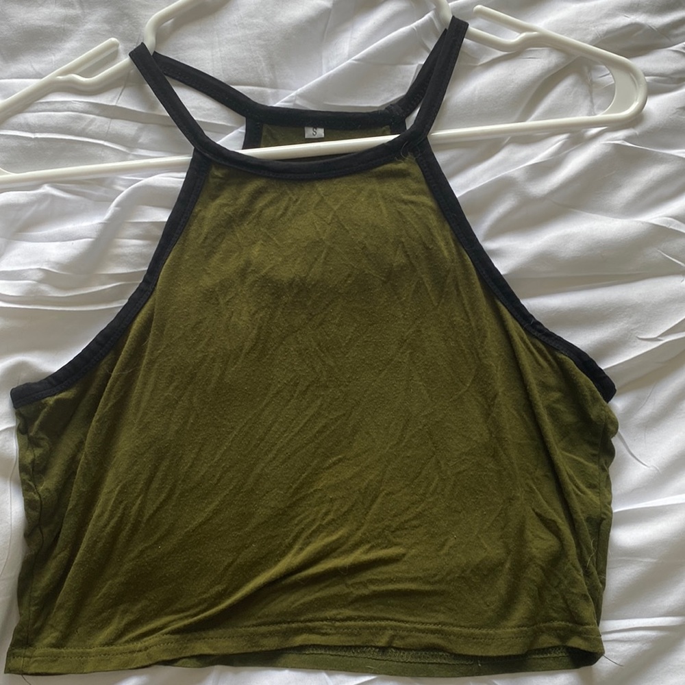 Army green cropped tank top